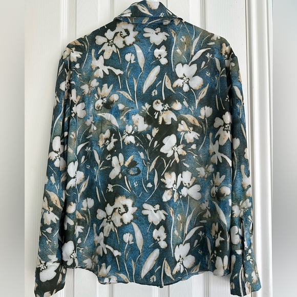ZARA Blouse WITH LAMINATION AND PRINT SIZE M BLUE/Golden Floral Hawaiian - Picture 2 of 4